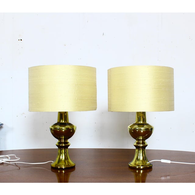 Vintage Swedish Gold Table Lamps with Silk Shades from Luxus, 1970s, Set of 2 For Sale - Image 14 of 14