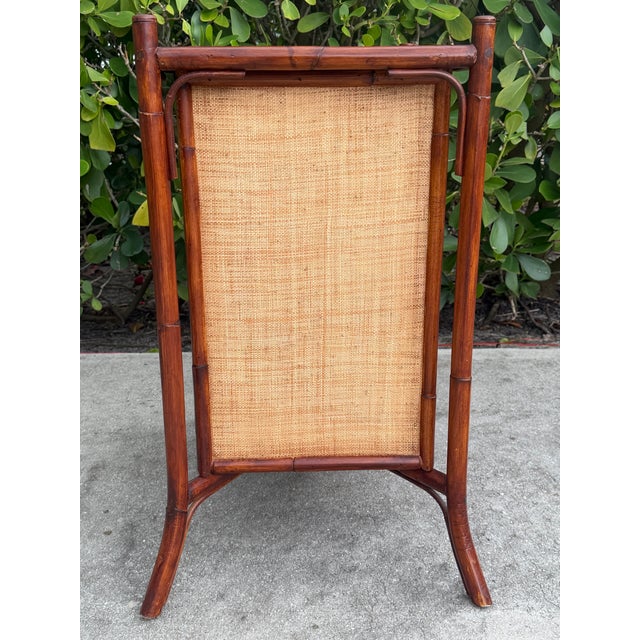 Black Vintage Palecek Hand-Painted Bamboo Accent Cabinet With Grasscloth Panels For Sale - Image 8 of 13