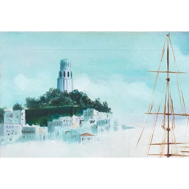 Modern 'Three Master in San Francisco Bay' by Grace Hayne, 1972, American Artist, Telegraph Hill, Coit Tower For Sale - Image 3 of 8