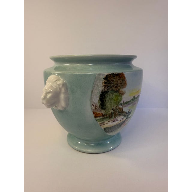 1970s Aqua Jardiniere or Planter With Pastoral Landscape Scenes For Sale - Image 5 of 9