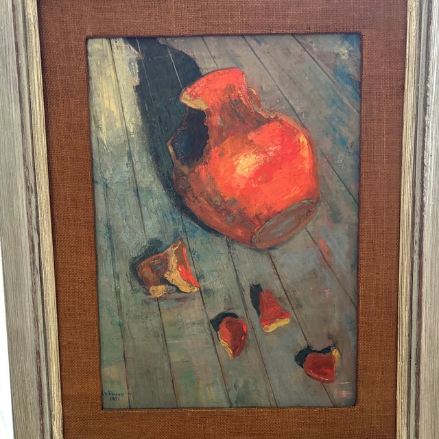 1950s Mid Century Framed Still Life Oil on Canvas For Sale - Image 5 of 8
