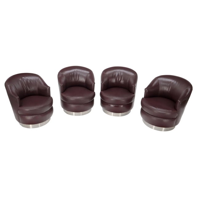 Set of 4 Barrel Back Leather Chairs Baughman Style For Sale - Image 13 of 13