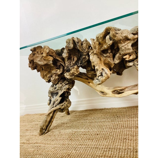 Brown Vintage 1970s Driftwood Burlwood Console or Entry Table For Sale - Image 8 of 9