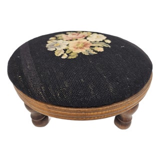 Round Needlepoint Victorian Footstool For Sale