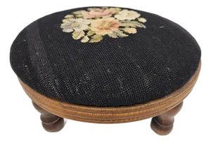 Round Needlepoint Victorian Footstool