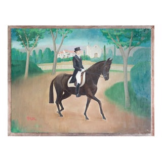 Rosa Torras, Equestrian Rider in Landscape, 1950s, Oil on Board For Sale