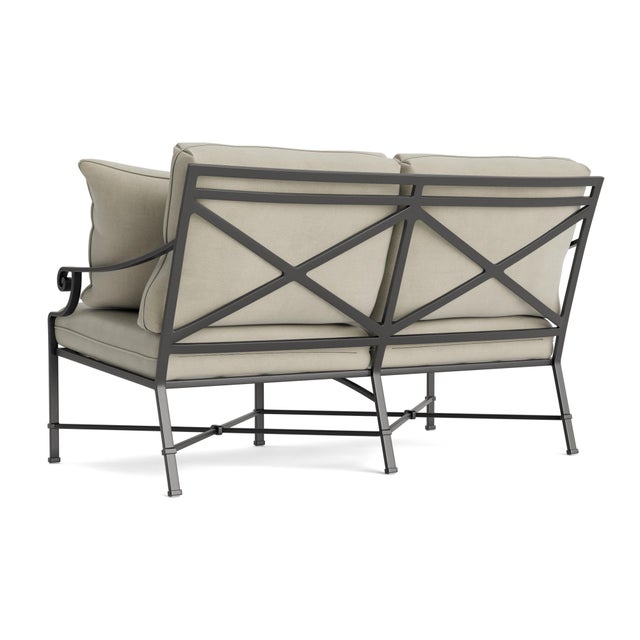 Not Yet Made - Made To Order Brown Jordan Venetian Loveseat, Textured Pewter frame with Fusion Meadow fabric For Sale - Image 5 of 11