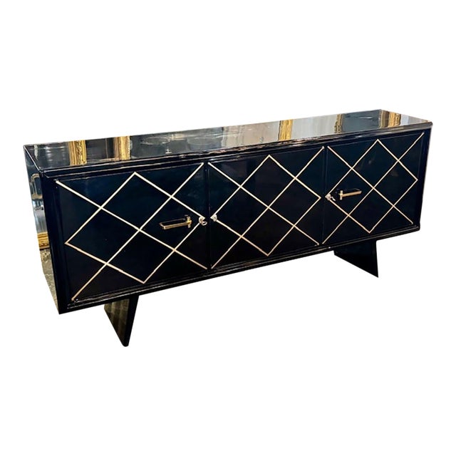 Italian MCM Design Black and Gold Sideboard After Suzanne Guiguichon For Sale