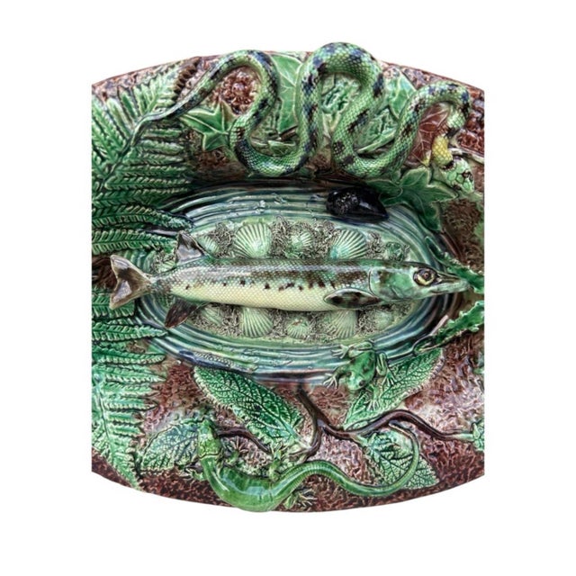 French Country 19th Century Majolica Palissy Pike Wall Platter For Sale - Image 3 of 10