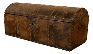 Antique 17th C Italian Leather Pine & Brass Stud Work Carriage Chest Trunk 1680