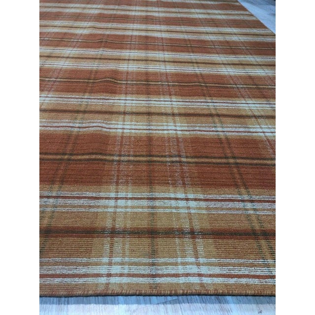 Contemporary 10x14 Yellow Flat Weave Wool Tartan Kilim Geometric Modern Carpet Rug For Sale - Image 3 of 7