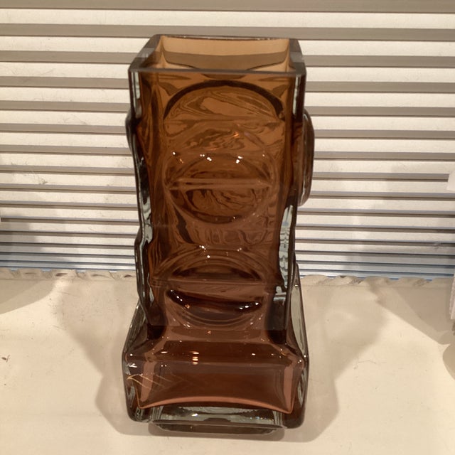 Mid-Century Modern Vintage MCM Amber Art Glass Vase For Sale - Image 3 of 7