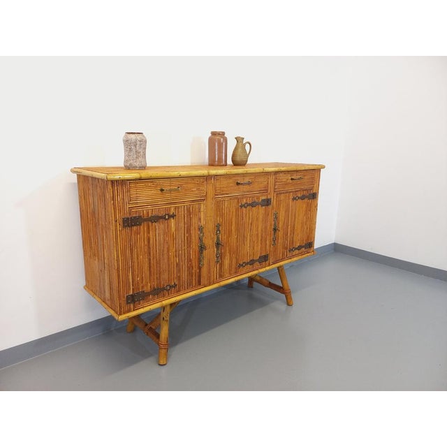 Vintage Rattan Sideboard attributed to Adrien Audoux & Frida Minet, 1960s For Sale - Image 16 of 18
