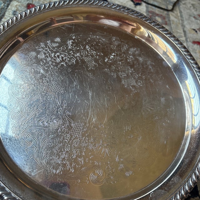 Wm Rogers Round Silverplate Serving Tray For Sale In Chicago - Image 6 of 9