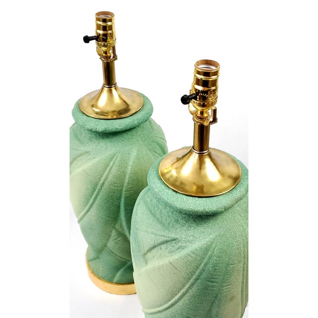 Lamp Pair Green Palm Tree Leaves For Sale - Image 9 of 12
