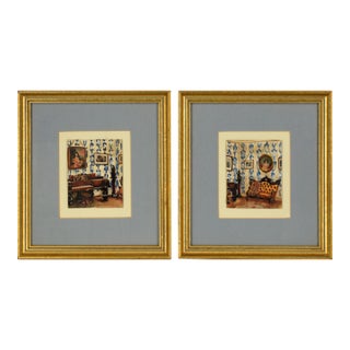 Pair of Interior Scenes of a Victorian Home - Watercolor on Heavy Paper by David Mode Payne For Sale