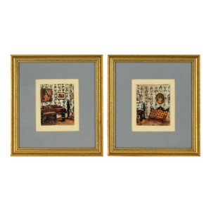 Pair of Interior Scenes of a Victorian Home - Watercolor on Heavy Paper by David Mode Payne