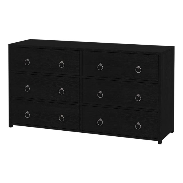 Lark 60 in. W Rectangular Wood 6 Drawer Dresser, Washed Black For Sale
