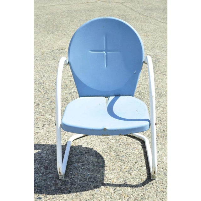 Mid 20th Century Art Deco Blue Steel Metal Patio Chair For Sale - Image 10 of 10