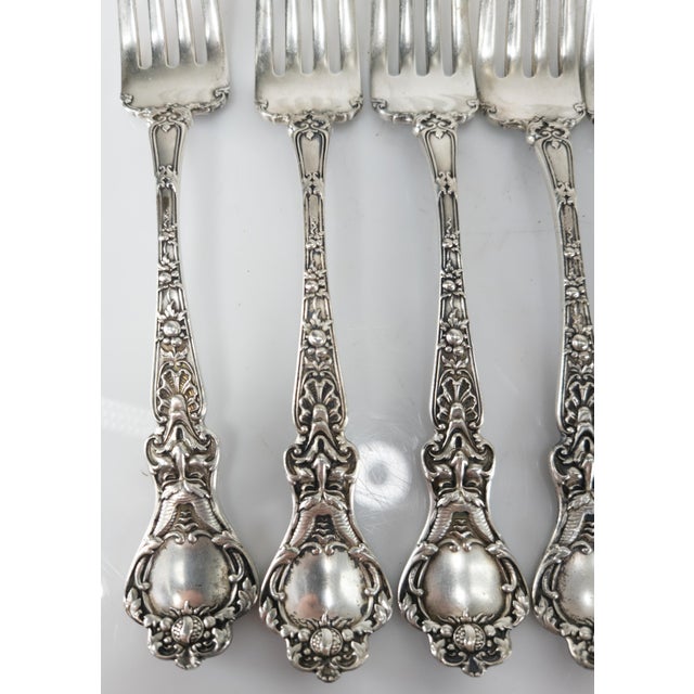 Alvin Corporation Late 19th Century Devil or Jester Face Decorated Sterling Silver Dinner Forks - Set of 6 For Sale - Image 4 of 11