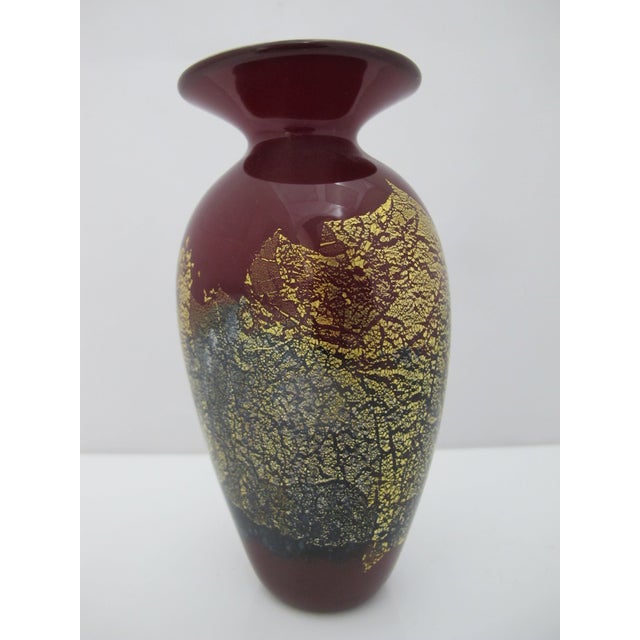 Michael Nourot Red Satin Series Gold Leaf Art Glass Vase MC 94 94 Pu For Sale - Image 4 of 10