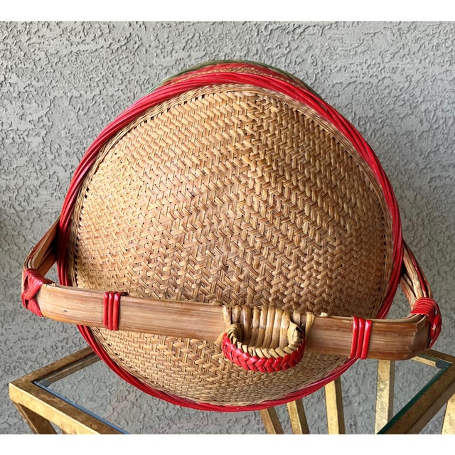 Tan Circa 1960/1970 Chinese Rattan & Bamboo Two-Tier Betrothal / Wedding Basket For Sale - Image 8 of 18