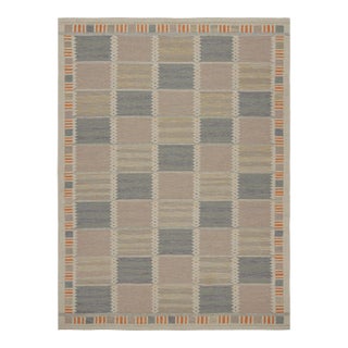 Rug & Kilim’s Scandinavian Style Rug With Beige-brown and Blue Patterns 10x14 For Sale