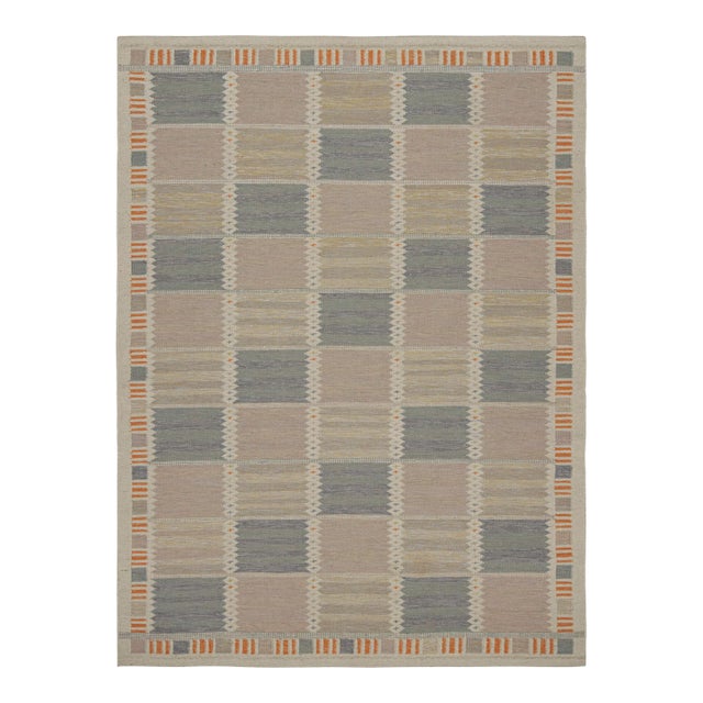 Rug & Kilim’s Scandinavian Style Rug With Beige-brown and Blue Patterns 10x14 For Sale