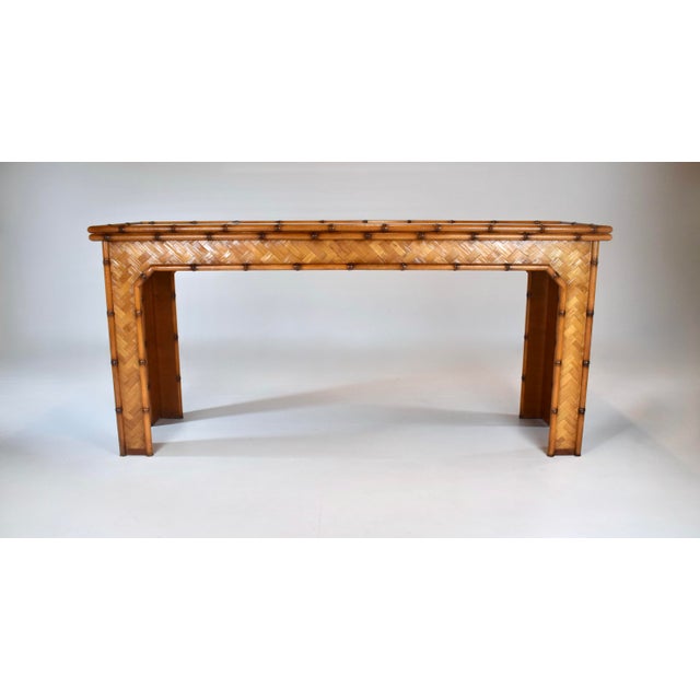 Vintage Basket Weave Woven Rattan Console Table For Sale - Image 10 of 10