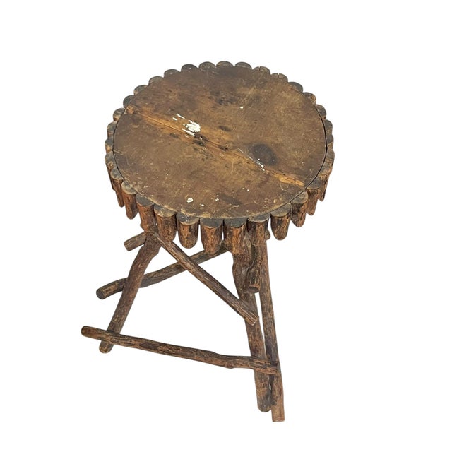 Early 20th Century Antique Adirondack Twig Side Table With Natural Edge Top – Rustic Folk Art Cabin Style For Sale - Image 5 of 17