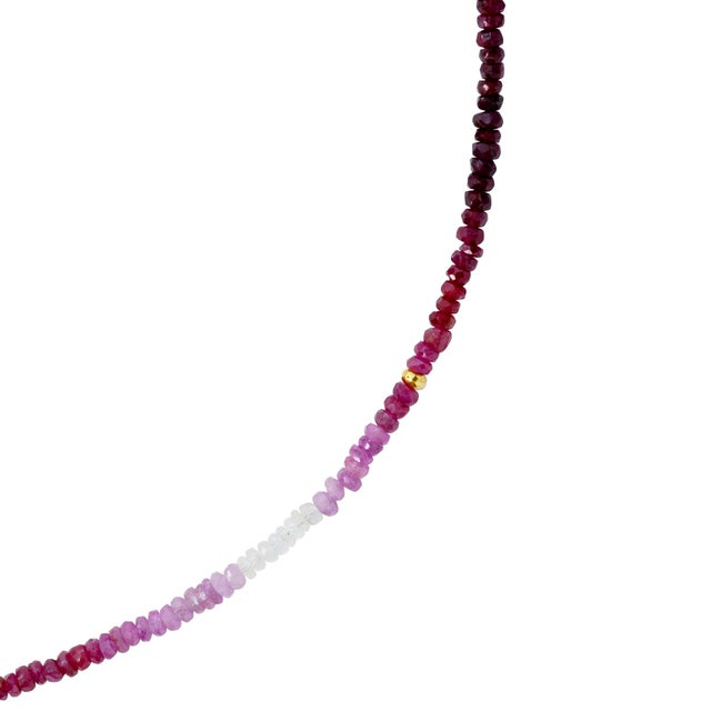 Modern Birthstone July Ruby Ombre Necklace 14k Gold II For Sale - Image 3 of 8