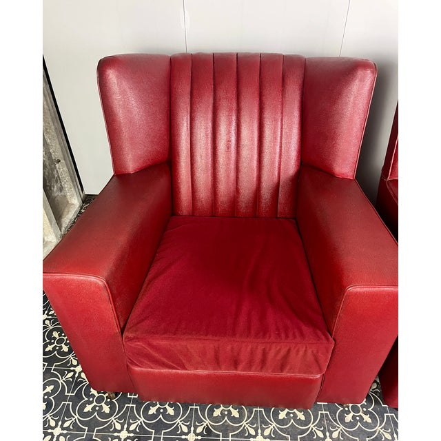 Antique Art Deco Red Club Chairs, 1930s, Set of 2 For Sale - Image 15 of 18