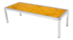 Burl Wood Top Chrome Base and Trim Rectangular Coffee Table