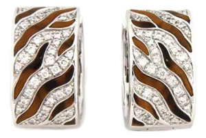 Roberto Coin Diamond Tiger's Eye 18k Gold Reversible Wide Hoop Huggie Earrings, 2 Pieces