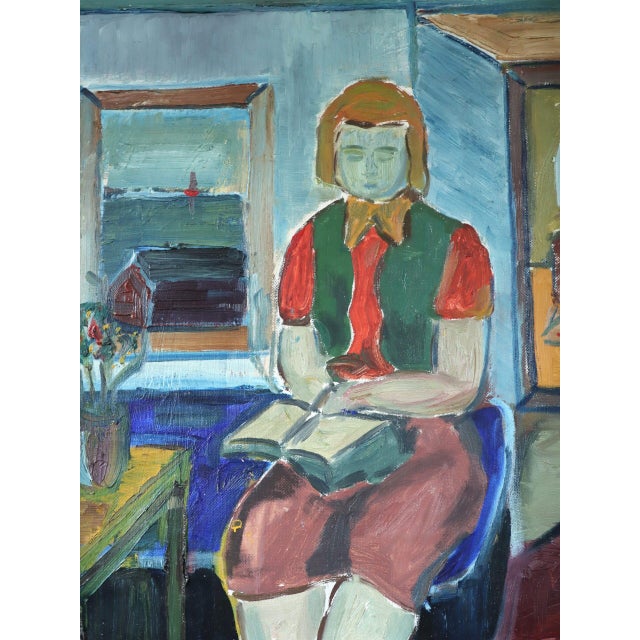 Mid-Century Modern 'The Reader's Pause' Vintage Swedish Original Figurative Oil Painting, Framed For Sale - Image 9 of 12