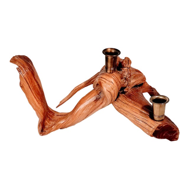Vintage Driftwood Burlwood Candle Holder For Sale