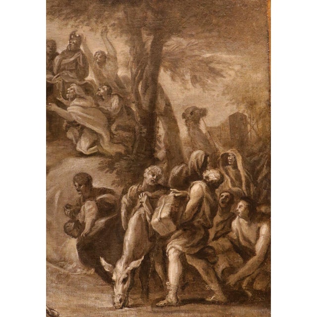 Rococo Roman School Artist, Moses Makes Water Flow from the Rocks, 1600s, Oil on Canvas For Sale - Image 3 of 16
