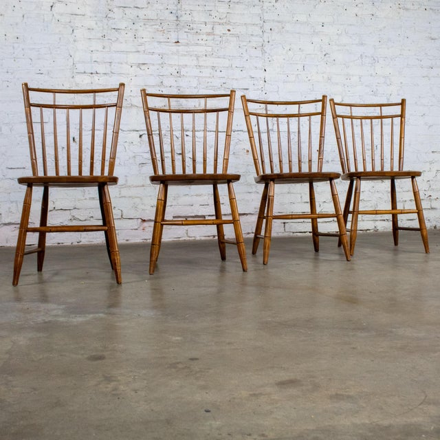 Mid-20th Century Early American Style Dining or Side Chairs Maple Windsor Hitchcock Stamped Set of 4 For Sale - Image 11 of 18