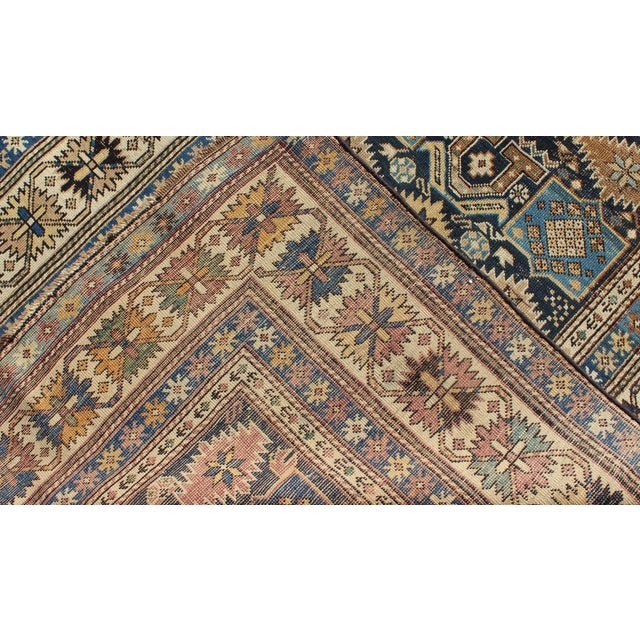 Antique Hand Knotted Caucasian Shirvan Rug in Blue With Tribal Design 3'5"x4'5" For Sale In Atlanta - Image 6 of 6