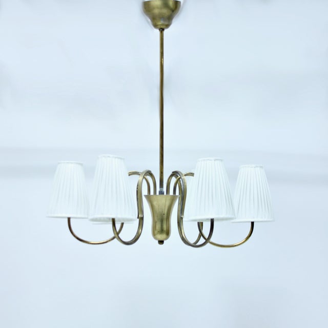 Swedish Modern Brass 6-Light Chandelier, 1930s-1940s For Sale - Image 4 of 11