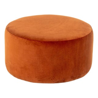 Modern Burnt Orange Velvet Circular Ottoman For Sale