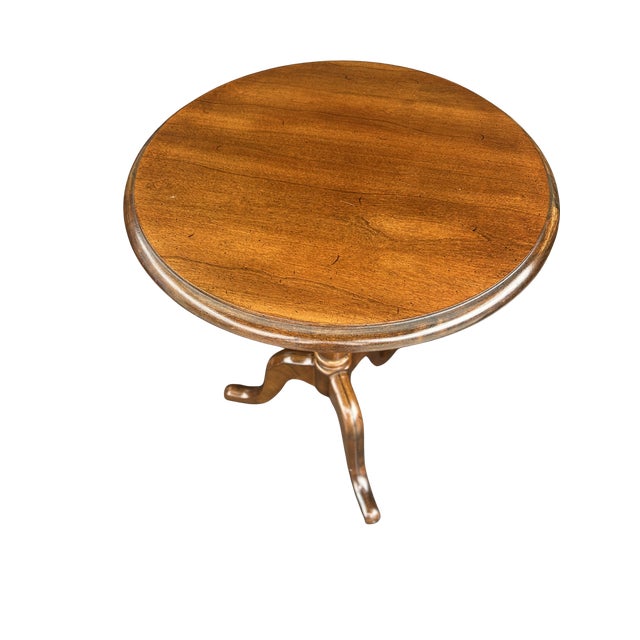 Mersman Vintage Mersman Queen Anne Tripod Side Table – Mahogany Pedestal Wine Table, Georgian Style Accent, Cabriole Legs For Sale - Image 4 of 5