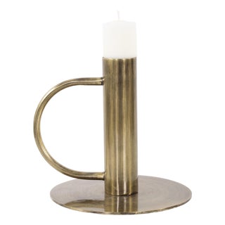Italo Tall Antique Brass Candle Holder with Handle For Sale