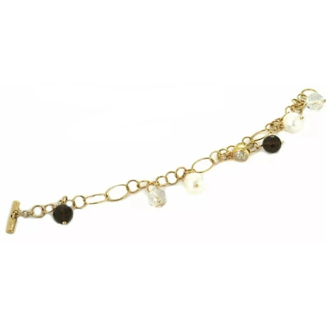 Contemporary K Di Kuore 18k Yellow Gold Diamond Pearls & Quartz Charms Link Bracelet For Sale - Image 3 of 6