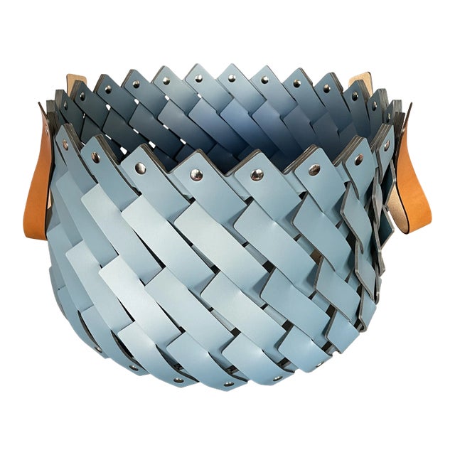 Medium Braided Basket Teal With Handles For Sale