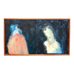 Marianne Kolb, "Two for Francis" Mixed Media Figural Abstract Oil Painting, 2000