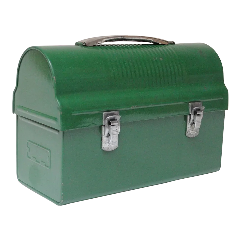 Vintage Green Domed Tin Miner's Pail / Work Lunch Box | Chairish