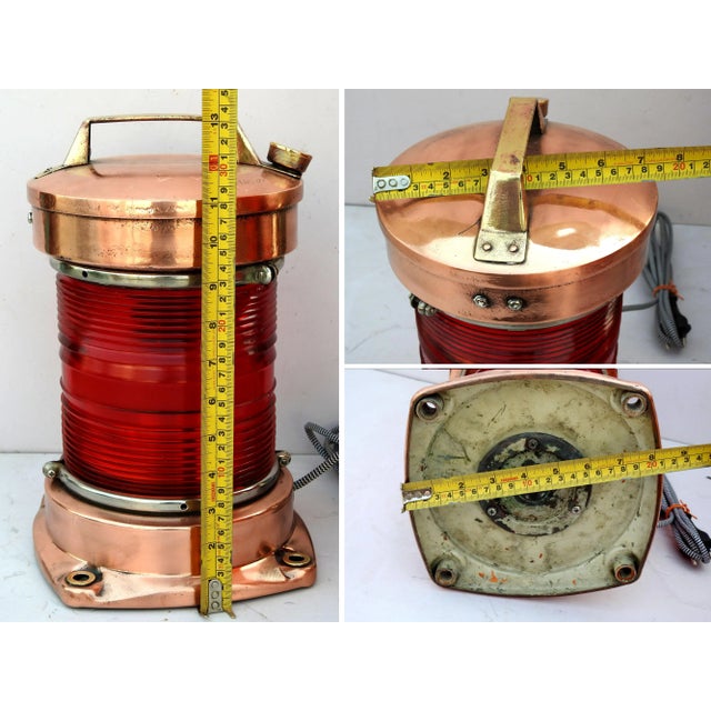 Copper Hamburg Vintage Maritime Nautical Fanus Lantern Salvage Copper Brass Ship Lamp Electric Lamp For Sale - Image 8 of 11