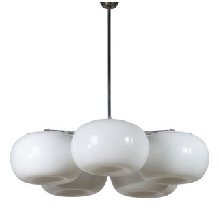 Large Mid-Century Modern Five-Light Opaline Glass Chandelier, Italy, 1970s For Sale