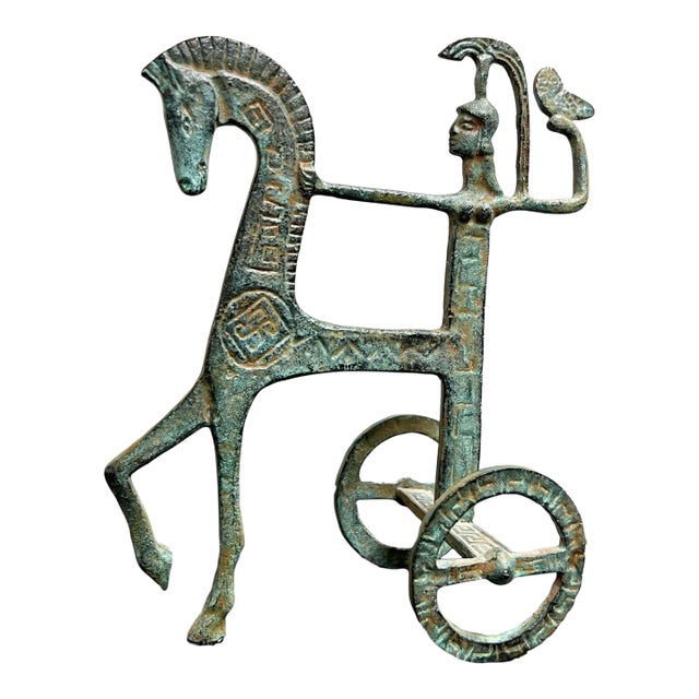 Athena on Her Chariot Ancient Greek Style Mid-Century Modern Horse Sculpture For Sale
